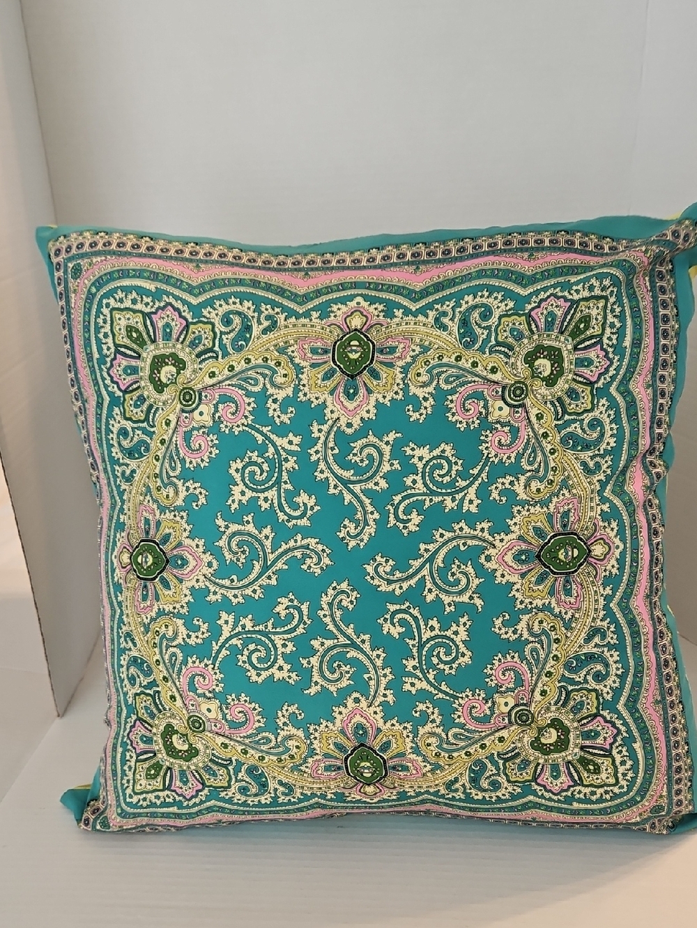 World Market Silk Vibrant Turquoise Pink Reversible Paisley Floral Pillow Cover